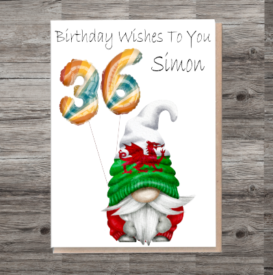 Welsh Gnome Age Birthday Card, Card for 36th Birthday